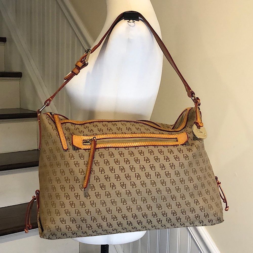 DOONEY BOURKE Brown Jacquard Monogram Top Zipper Hobo Shoulder Bag